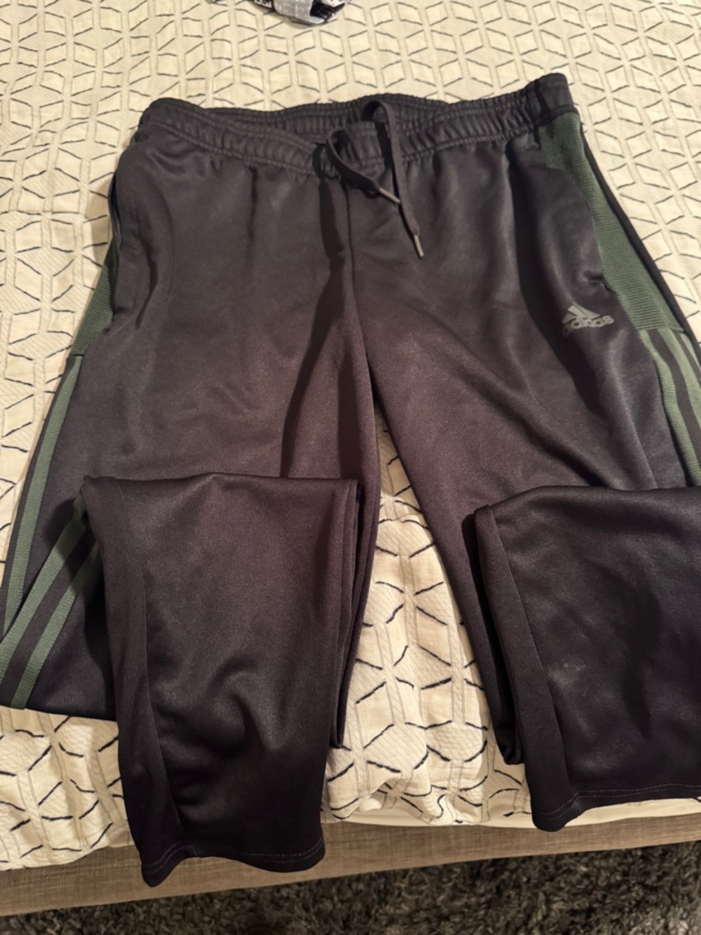 adidas Black Track Pants with Olive Side Stripes